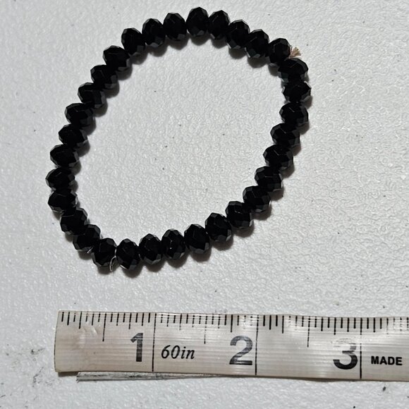 Elegant Black Faceted Beaded Elastic Bracelet Minimalist Fashion Jewelry Women - Picture 3 of 3